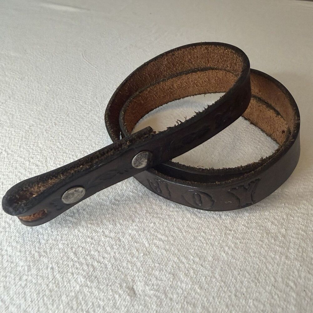 Leather Hand Tooled Western Name JOY Belt Hippie Cowgirl Size Small 1”W x 39” L